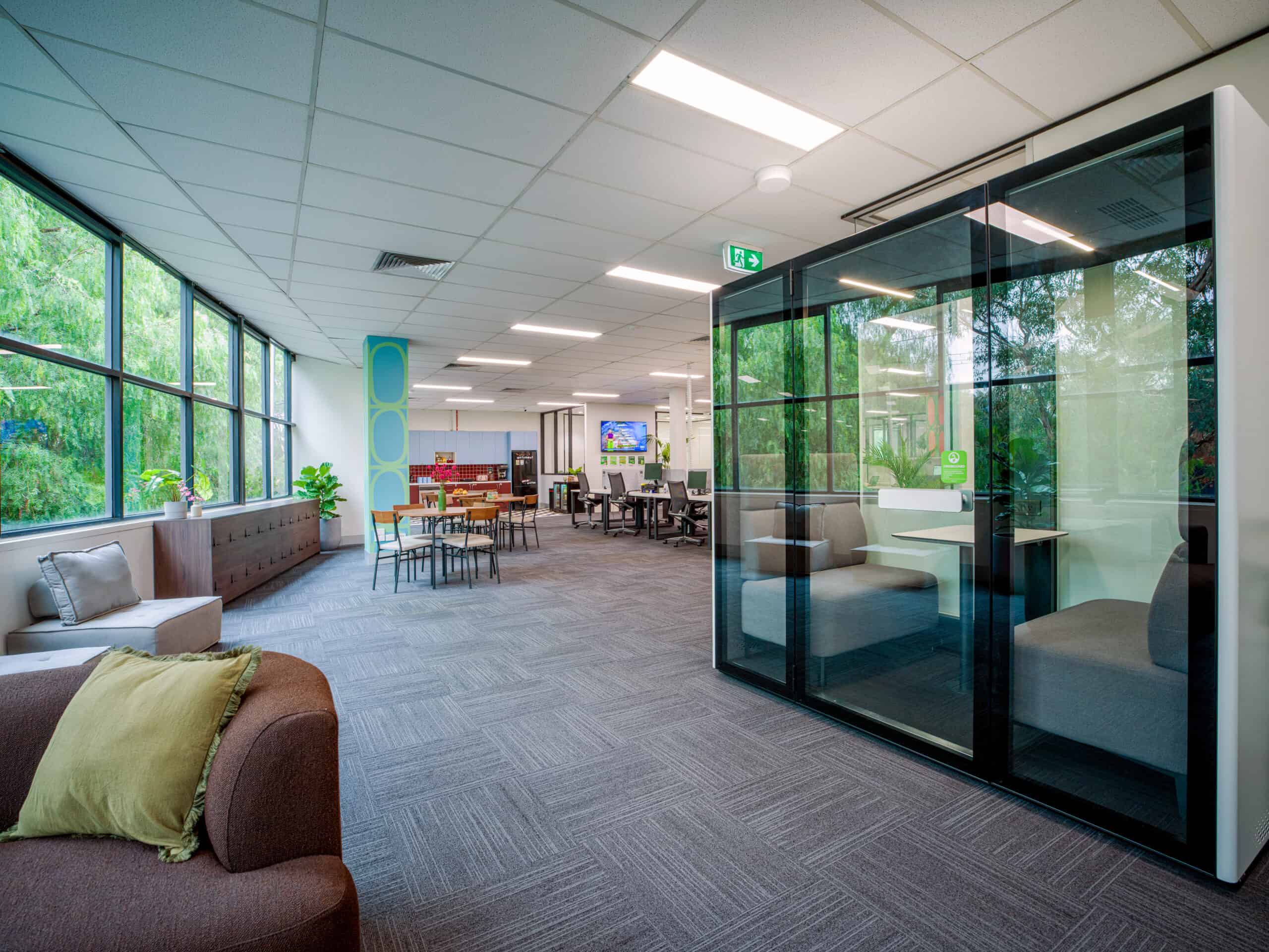 Coworking lounge and meeting booths at 183 Ferrars Street, South Melbourne